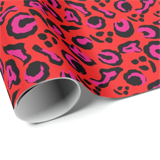 Papel De Regalo Leopard Spots Animal Skine Resumen Rojo Rosa Negro (Esquina del rollo)