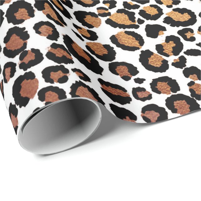Papel De Regalo Leopardo Animal Oro Blanco Miel Negro Glam African (Esquina del rollo)