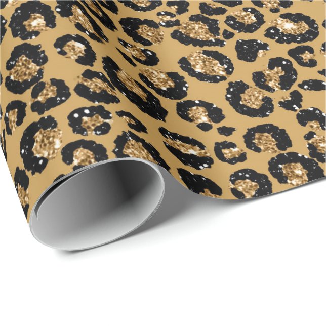 Papel De Regalo Leopardo Animal Sepia Oro Miel Negra Lux Africano (Esquina del rollo)