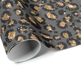 Papel De Regalo Leopardo Animal White Gold Black Gray African Lux