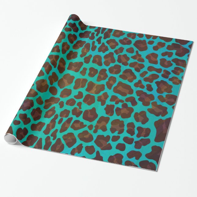 Papel De Regalo Leopardo Brown e impresión Verde azulada (Desenrollado)