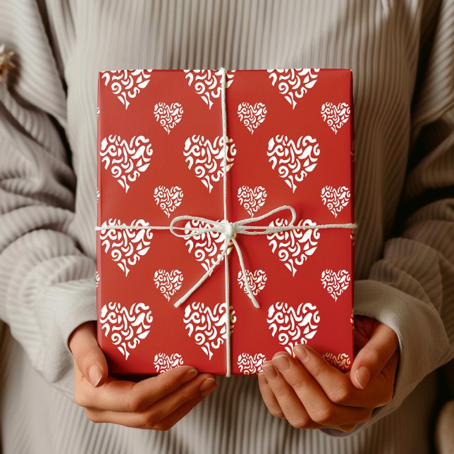 Papel De Regalo Leopardo de corazón blanco chic | Firebrick  (Subido por el creador)