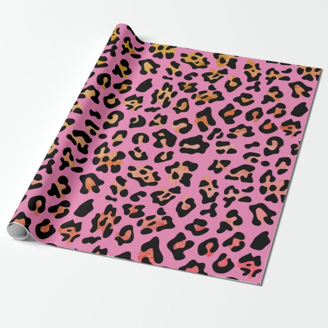 Papel De Regalo Leopardo de impresión animal rosa de Bonito (Desenrollado)