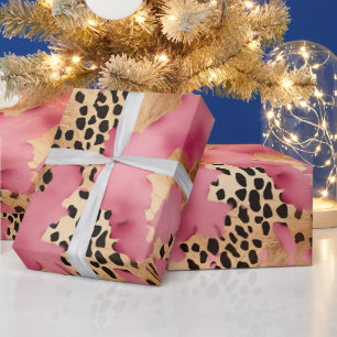Papel De Regalo Leopardo de oro rosa