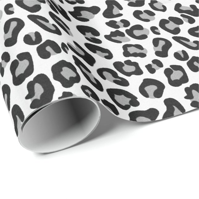 Papel De Regalo Leopardo impreso en blanco y negro con gris / gris (Esquina del rollo)