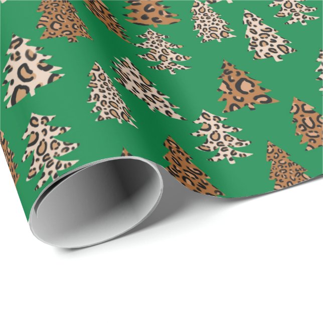 Papel De Regalo Leopardo Imprimir árboles de Navidad verde (Esquina del rollo)