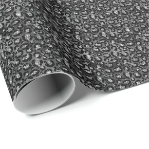 Papel De Regalo Leopardo Imprimir negro y gris plateado