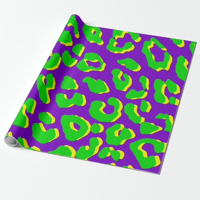 Papel De Regalo Leopardo Imprimir verde morado amarillo (Desenrollado)