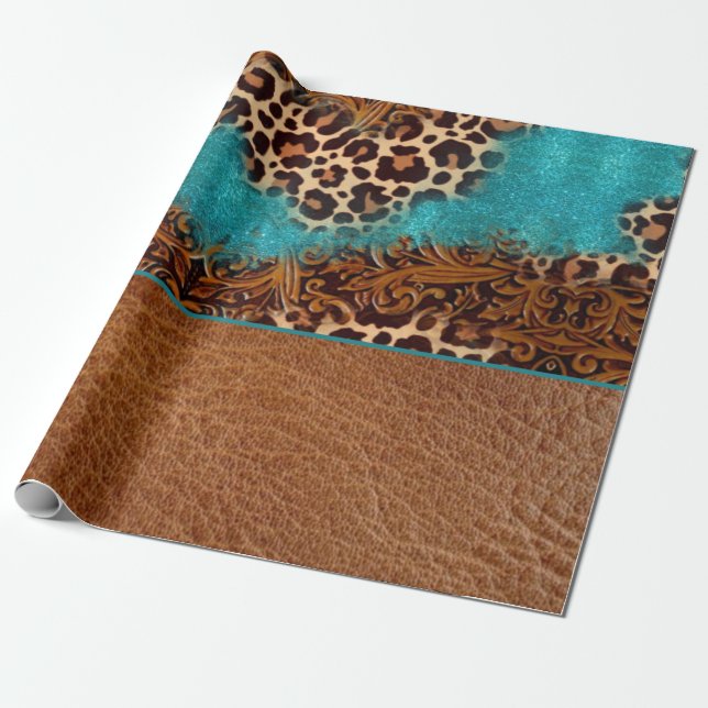 Papel De Regalo Leopardo marrón marrón de la turquesa del país (Desenrollado)