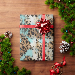 Papel De Regalo Leopardo negro de oro blanco turquesa
