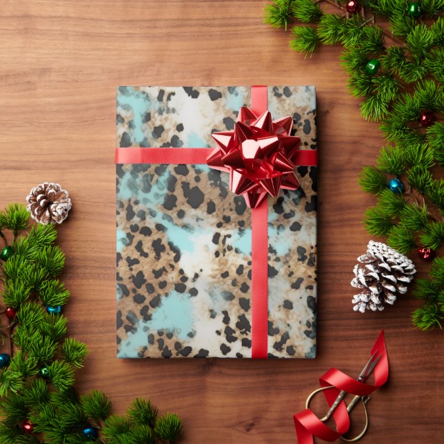 Papel De Regalo Leopardo negro de oro blanco turquesa (Regalo de vacaciones)