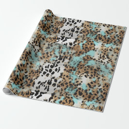 Papel De Regalo Leopardo negro de oro blanco turquesa
