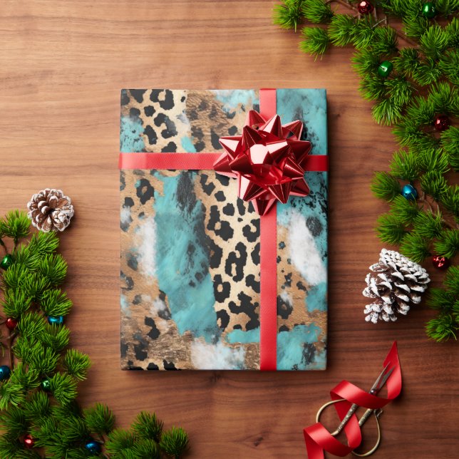 Papel De Regalo Leopardo negro de oro turquesa (Regalo de vacaciones)