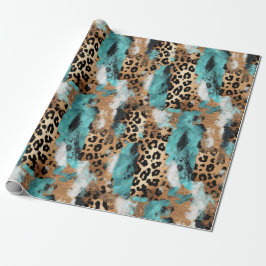 Papel De Regalo Leopardo negro de oro turquesa