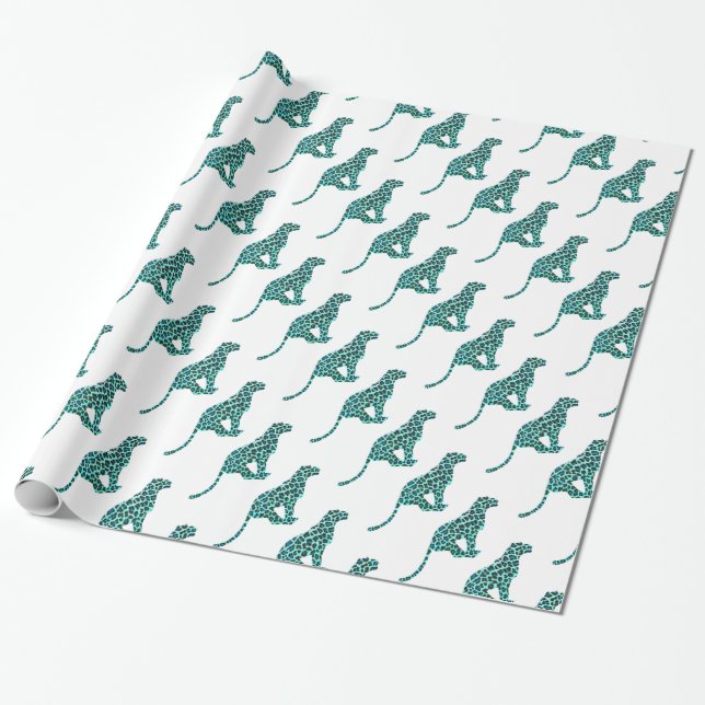 Papel De Regalo Leopardo negro e impresión Verde azulada (Desenrollado)