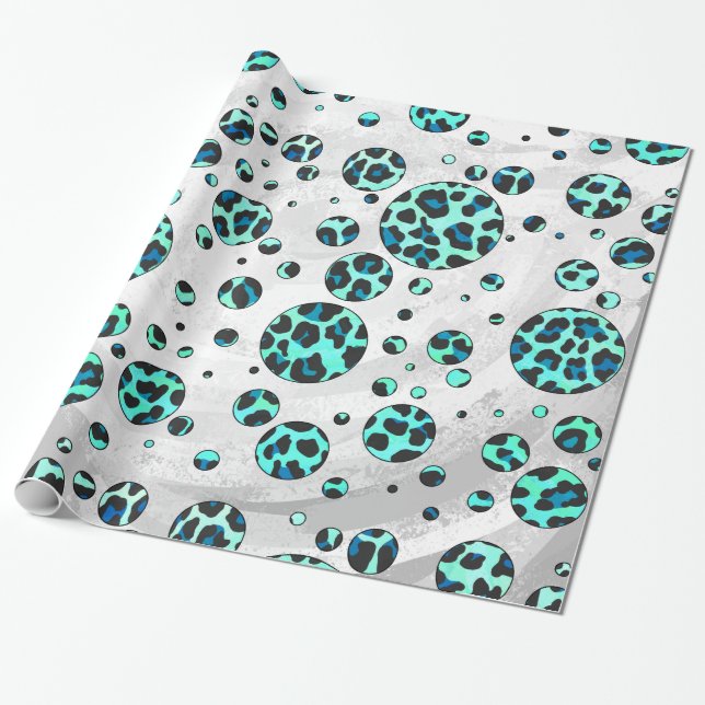 Papel De Regalo Leopardo negro e impresión Verde azulada (Desenrollado)