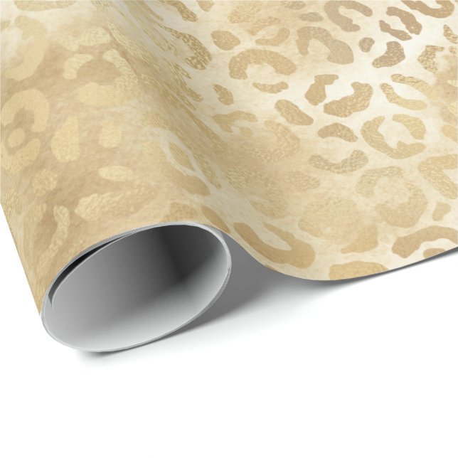 Papel De Regalo Leopardo Ombre Blanco Oro (Esquina del rollo)