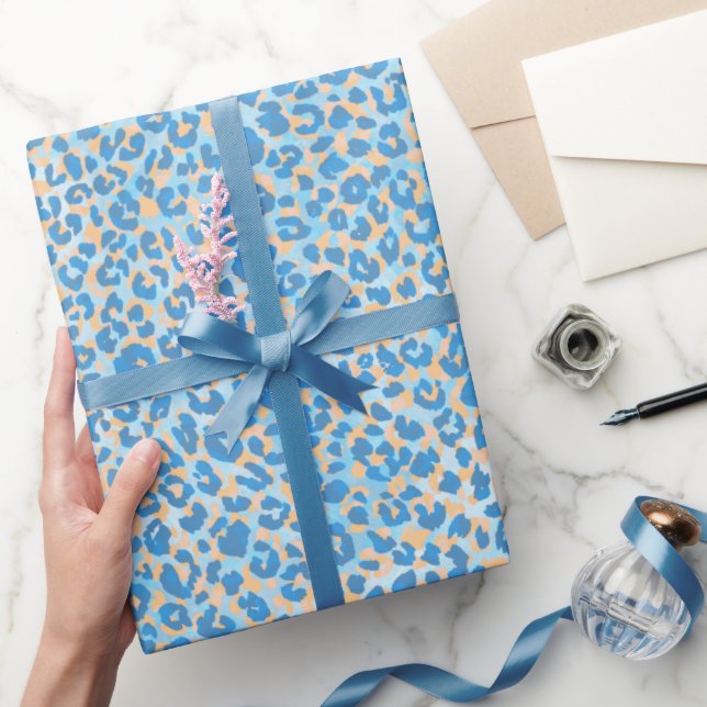 Papel De Regalo Leopardo Pintado Azul Y naranja (Regalar)