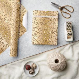 Papel De Regalo Leopardo Purpurina de oro amarillo glam