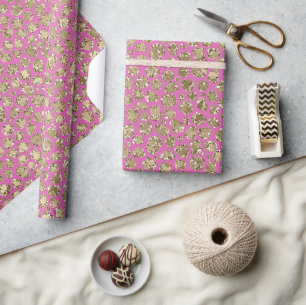 Papel De Regalo Leopardo Purpurina de oro rosa