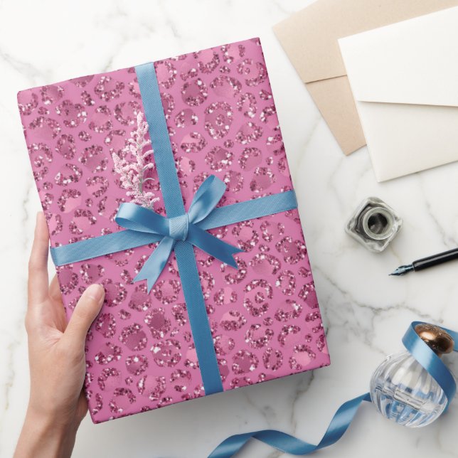 Papel De Regalo Leopardo Purpurina rosado (Regalar)