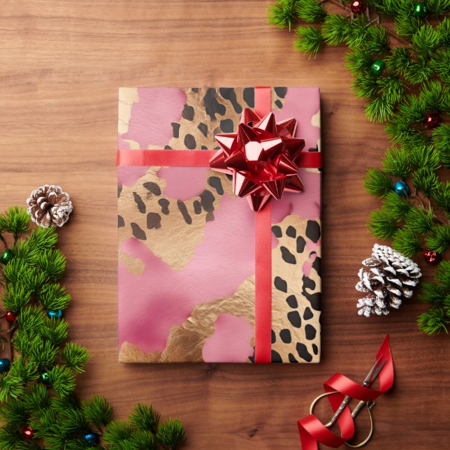 Papel De Regalo Leopardo rosa de oro de Girly (Regalo de vacaciones)