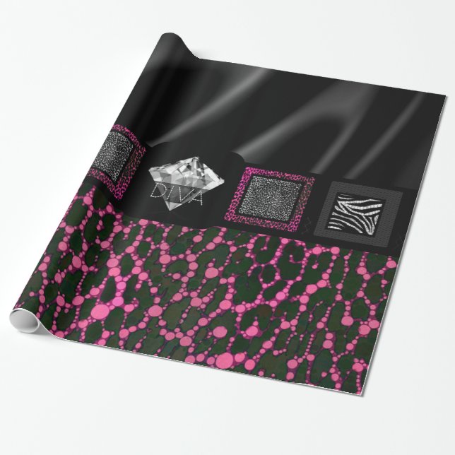 Papel De Regalo Leopardo rosado fluorescente de la diva (Desenrollado)