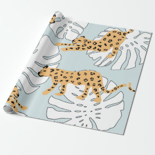 Papel De Regalo Léopardo tropical animal y hojas de palma de monst