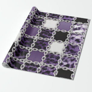Papel De Regalo Leopardo ultravioleta sin foco y cadena de plata