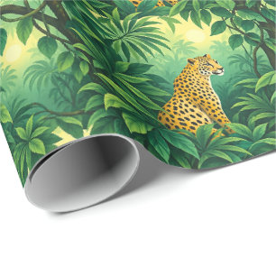 Papel De Regalo Leopardos entre exuberante vegetación tropical