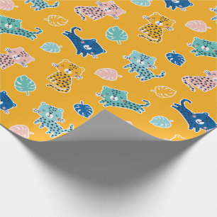 Papel De Regalo Leopardos mugrientos con hojas de selva sobre most