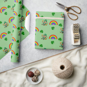 Papel De Regalo Leprechaun del arcoiris afortunado del Día de San 