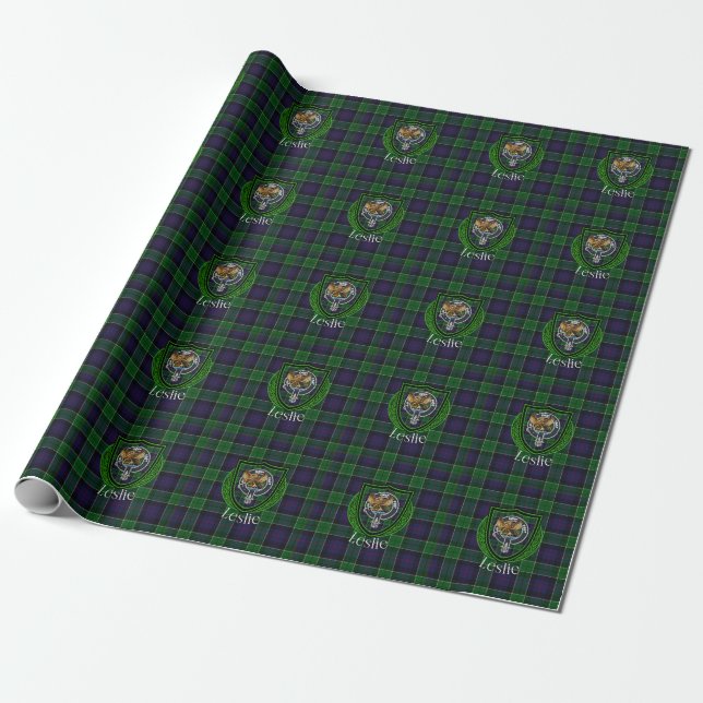 Papel De Regalo Leslie Scottish Clan Tartan & Crest (Desenrollado)
