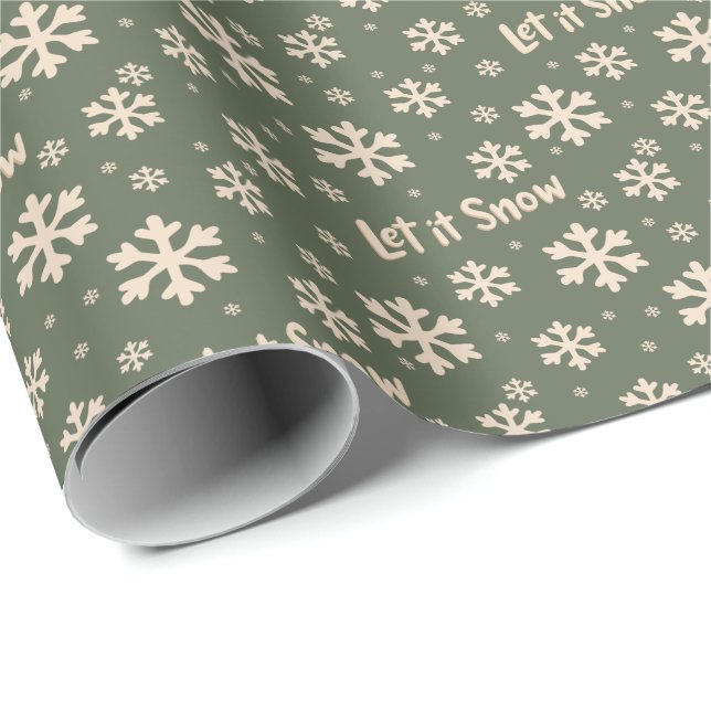 Papel De Regalo Let It Snow Holiday Wrapping Paper - Green (Esquina del rollo)