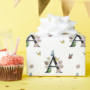 Papel De Regalo Letra A Monograma de Mariposa Floral