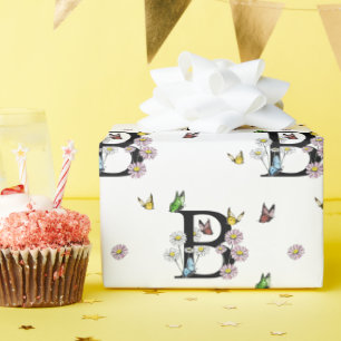 Papel De Regalo Letra B acuarela floral mariposa monograma