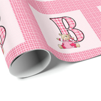 Papel De Regalo Letra "B" chica con osito de peluche y Gingham ros