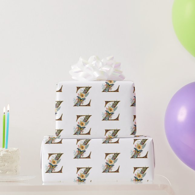 Papel De Regalo Letra bohemia floral elegante Y (Regalos de fiesta)