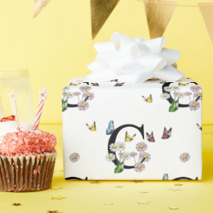 Papel De Regalo Letra C acuarela floral mariposa monograma