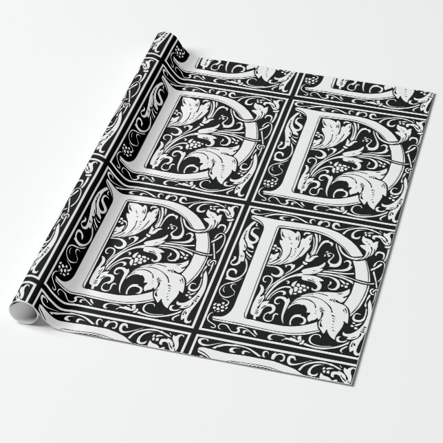 Papel De Regalo Letra D Monograma medieval Art Nouveau (Desenrollado)