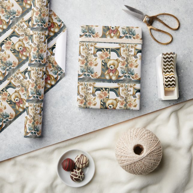 Papel De Regalo Letra FLoral Teddy Bear T (Artesanía)