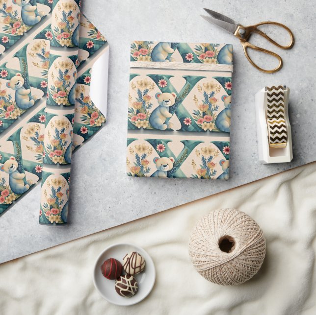 Papel De Regalo Letra FLoral Teddy Bear X (Artesanía)