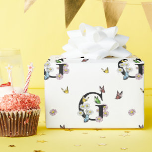Papel De Regalo Letra G acuarela floral mariposa monograma