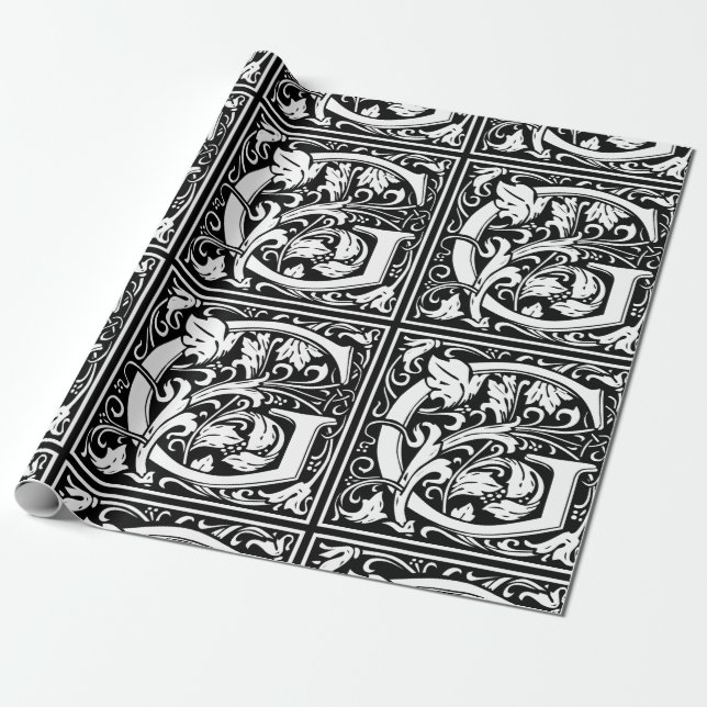 Papel De Regalo Letra G Monograma medieval Art Nouveau (Desenrollado)