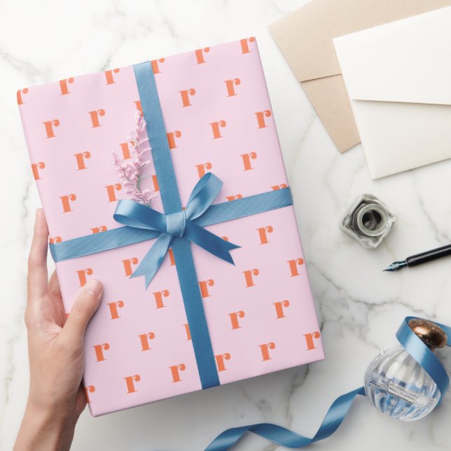 Papel De Regalo Letra Inicial de Monograma Moderno Rosa Naranja Pa (Regalar)