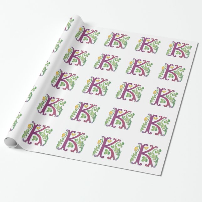 Papel De Regalo Letra K Monograma Fleur de lis (Desenrollado)