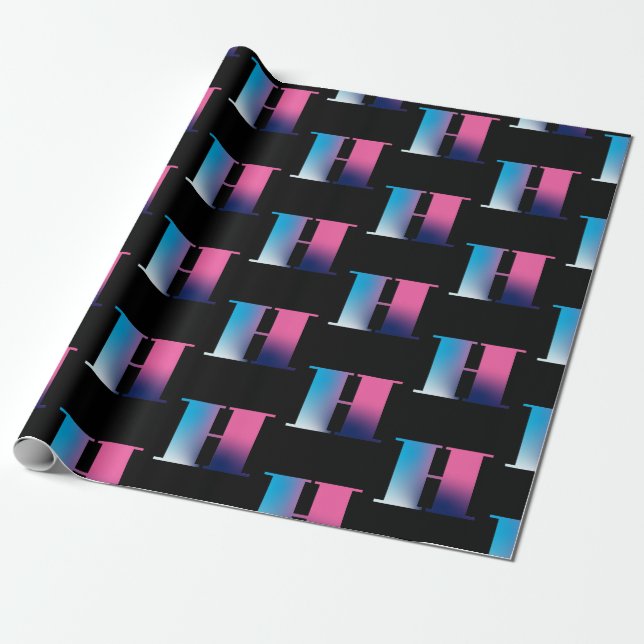 Papel De Regalo Letra mayúscula H monogramo azul rosa (Desenrollado)