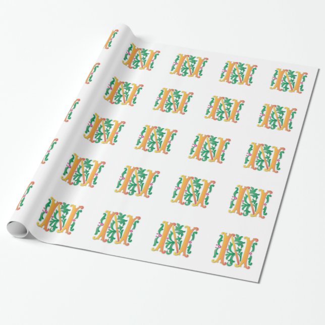 Papel De Regalo Letra N Monograma Fleur de lis (Desenrollado)