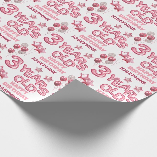 Papel De Regalo Letra rosa aguda globo 3º cumpleaños (Esquina)