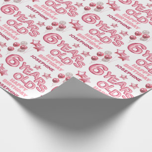 Papel De Regalo Letra rosa aguda globo 6º cumpleaños